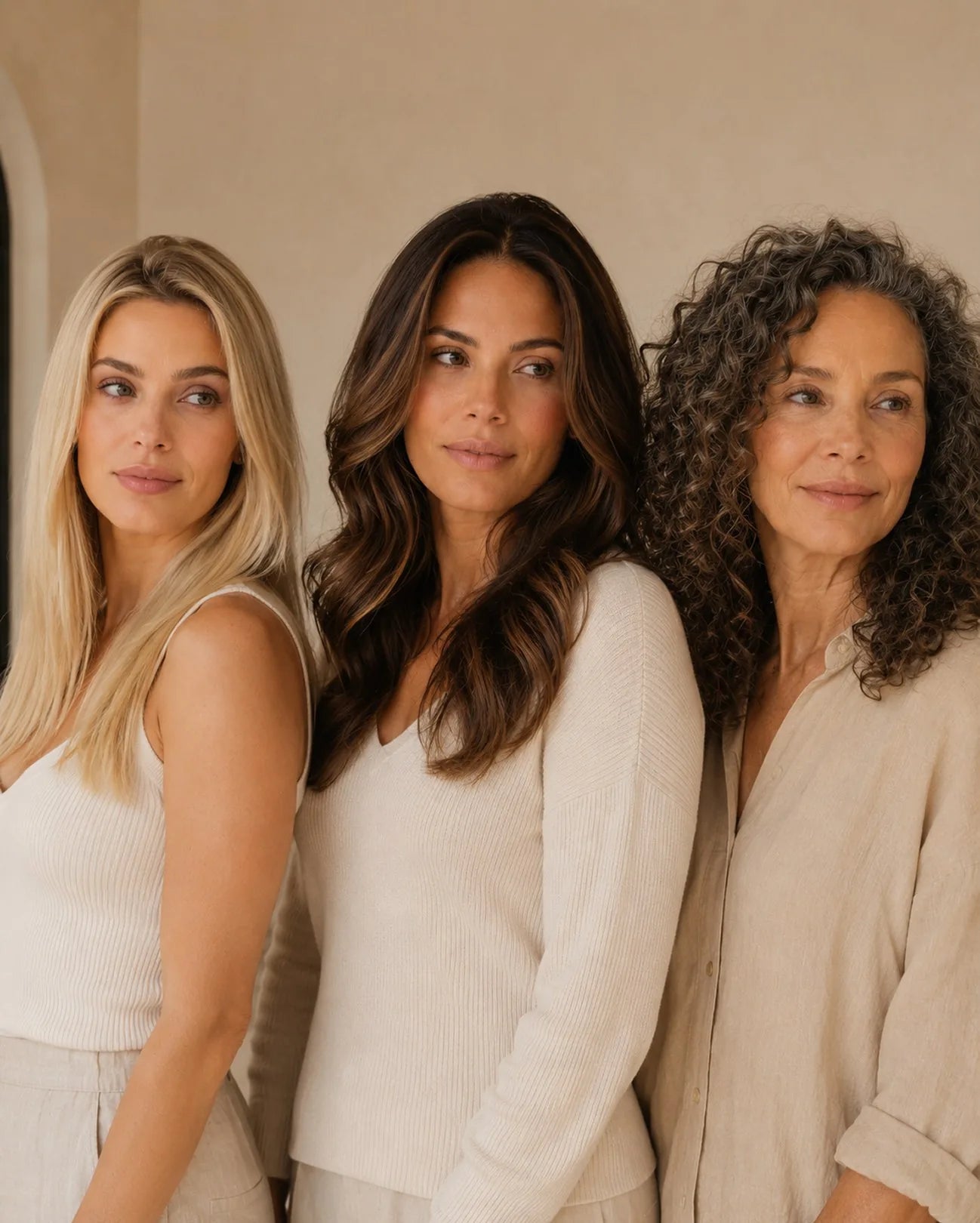 Drie vrouwen met verschillende haartypes